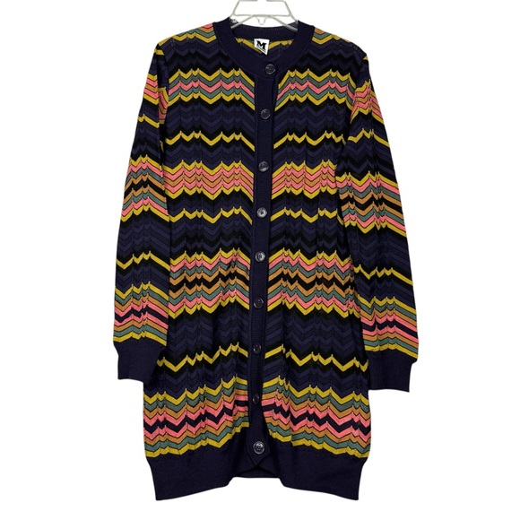 Missoni Cotton Wool Blend Striped Chevron Button Round Neck Cardigan - Picture 2 of 9